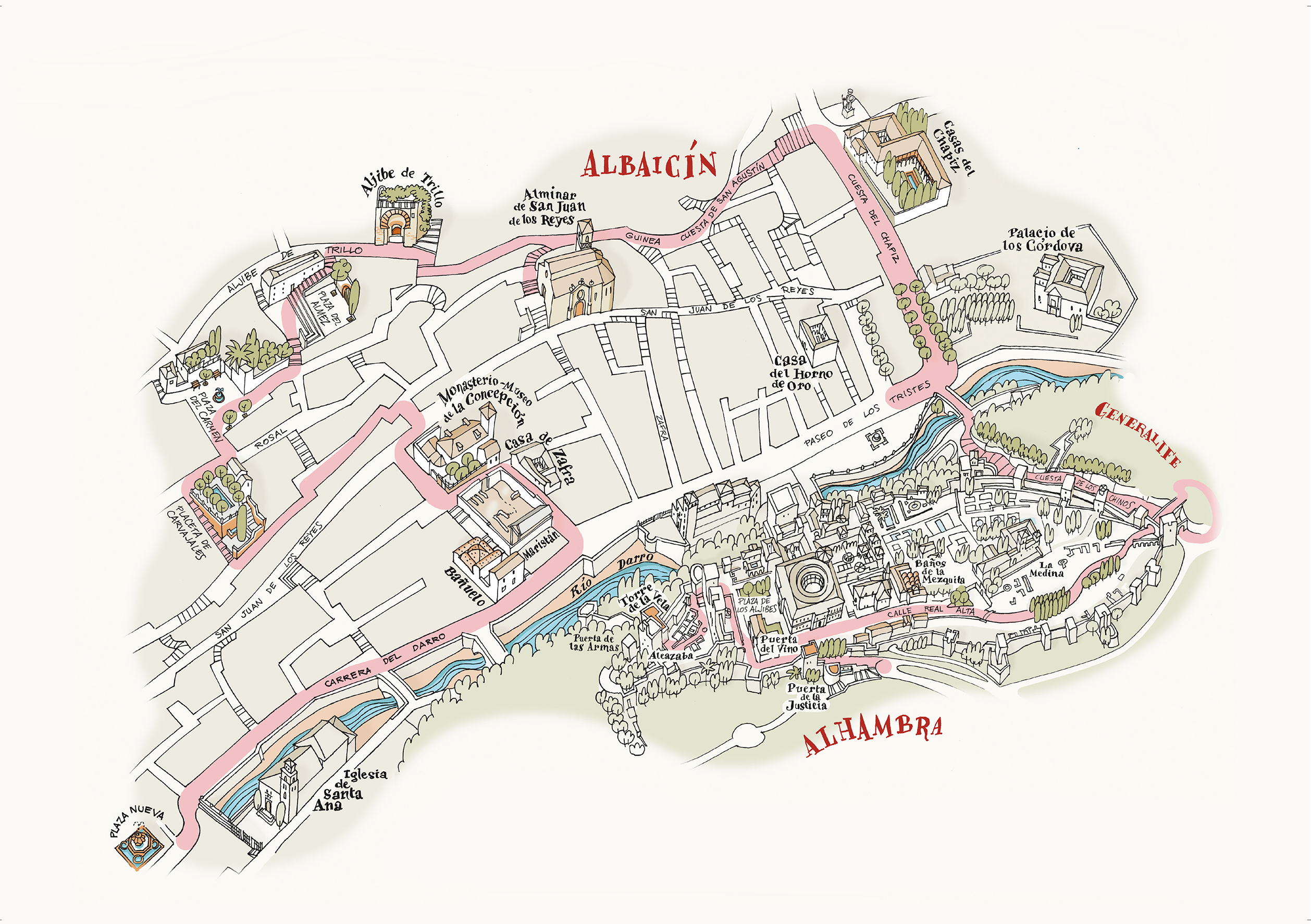 Mapa del Albaicín y el centro histórico de Granada