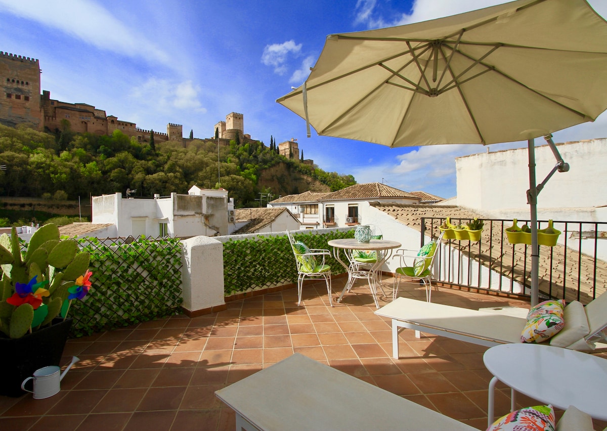 Terraza con vistas a la Alhambra — Ático Paseo de los Tristes